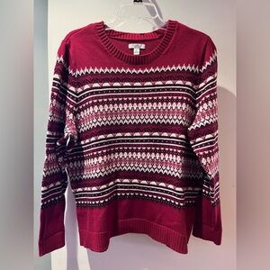 Croft & Barrow Women's Sweater - Burgundy and White Pattern